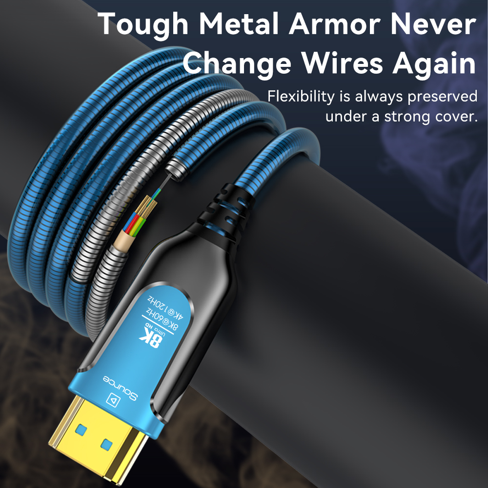 كابل HDMI ألياف بصرية مدرع 8K  - مراجعة Hdmi 2.1 Cable 8K 60Hz 48Gbps Earc وسعره