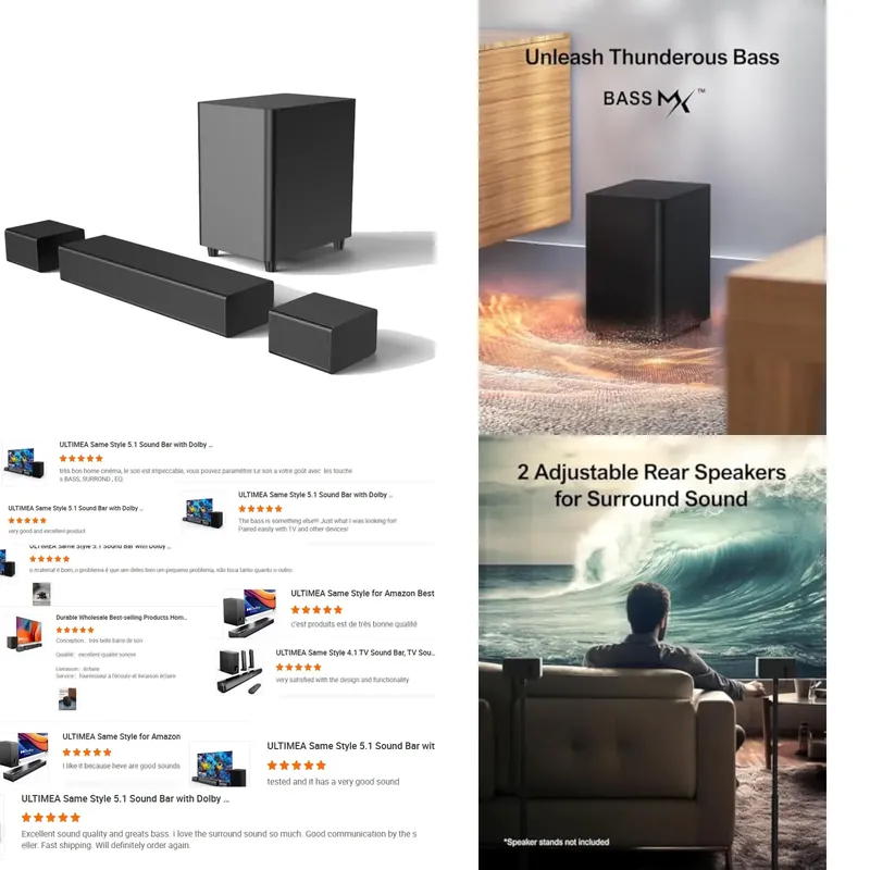 مكبر صوت محيطي 5.1 قناة مع مكب - مراجعة Soundbar With Wireless Subwoofer 5.1Ch وسعره
