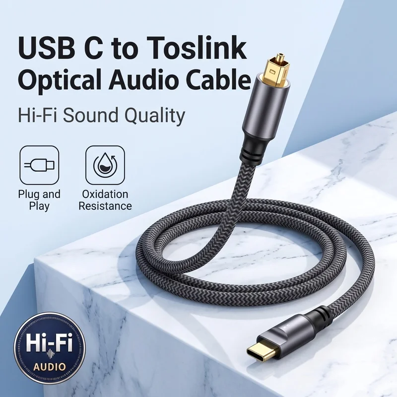 كابل USB-C إلى SPDIF توسلينك،  - مراجعة Optical Audio Cable Toslink Gold Plated وسعره