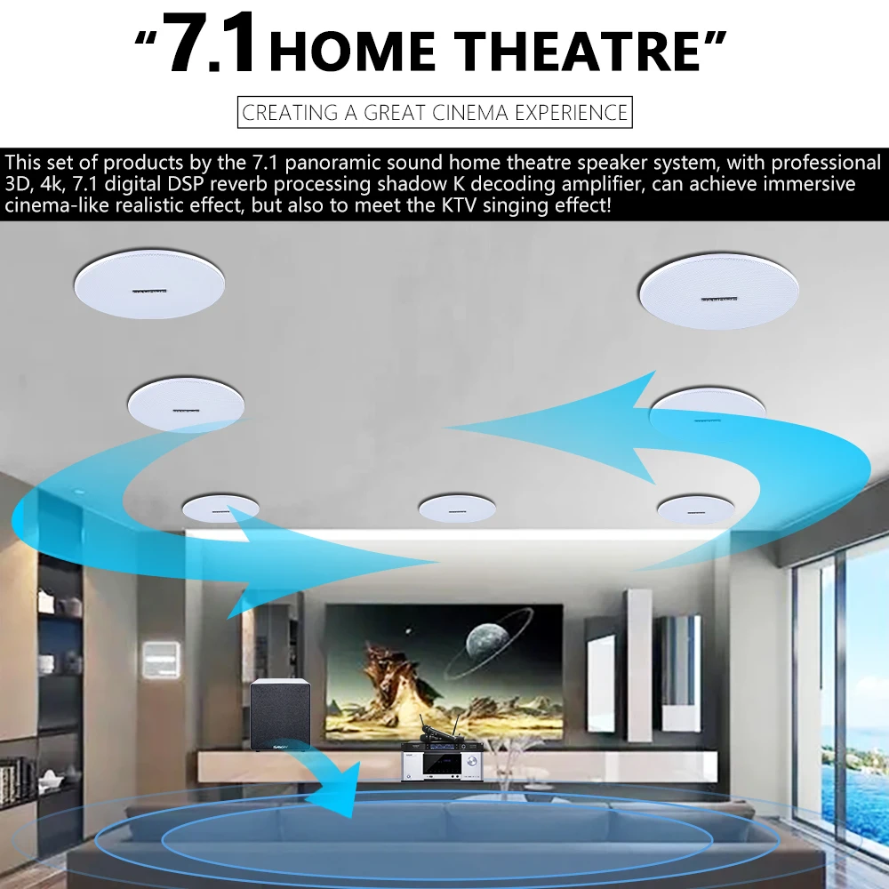 نظام مكبرات صوت سقفية للمسرح ا - مراجعة Home Theater System 7.1 Surround Sound وسعره