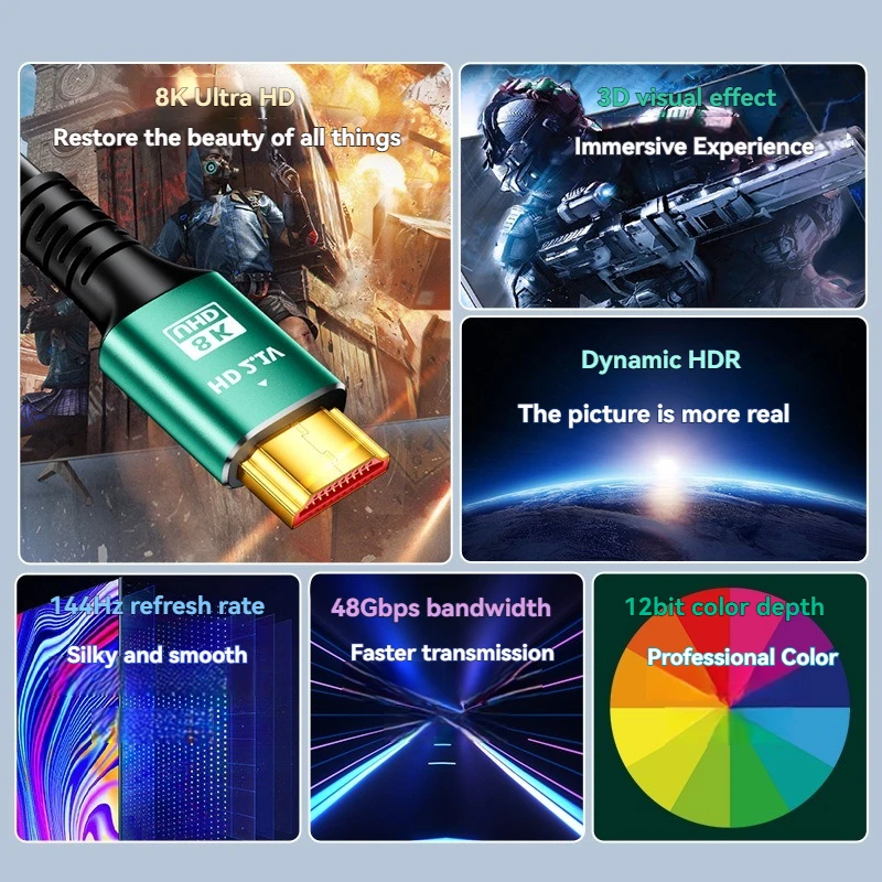 كابل HDMI متوافق مع دقة 8K، يد - مراجعة Hdmi 2.1 Cable 8K 60Hz 48Gbps Earc وسعره