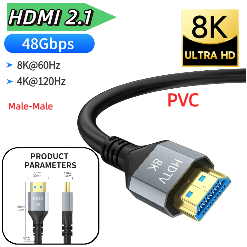كابل HDMI 8K HDMI 2.1 8K @ 60  - مراجعة Hdmi 2.1 Cable 8K 60Hz 48Gbps Earc وسعره
